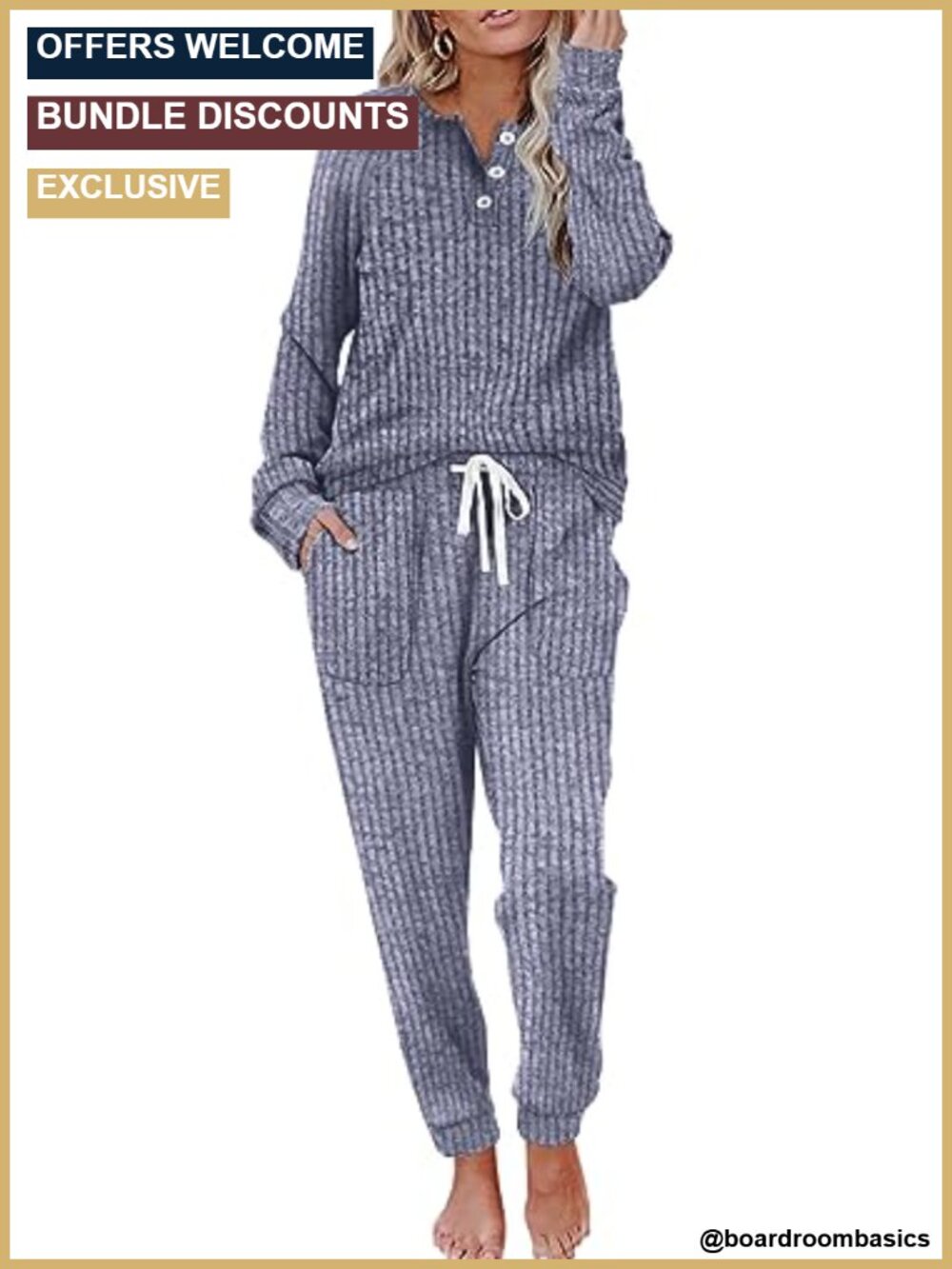 Two Piece Lounge Set Button Down Sweatshirt Sweatpants with Pockets